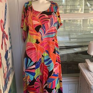 MSK Multicolor Leaf Print Midi Dress